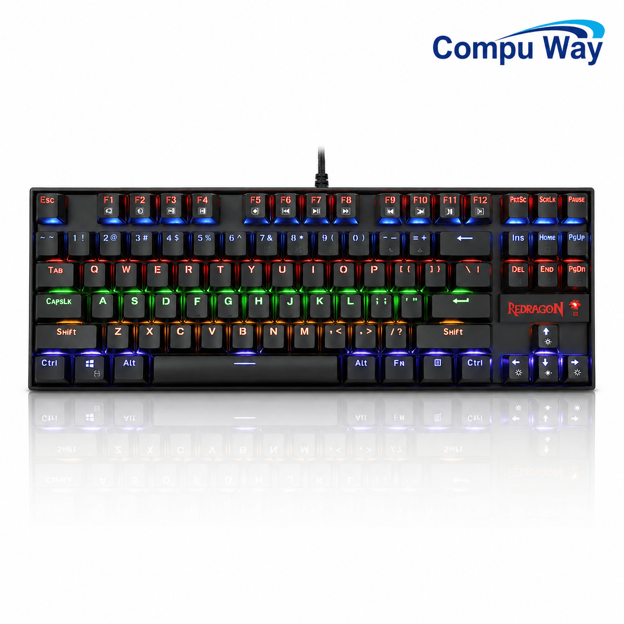 كيبورد ميكانيكي للألعاب Redragon K552-R Kumara بإضاءة RGB بألوان قوس قزح – أسود