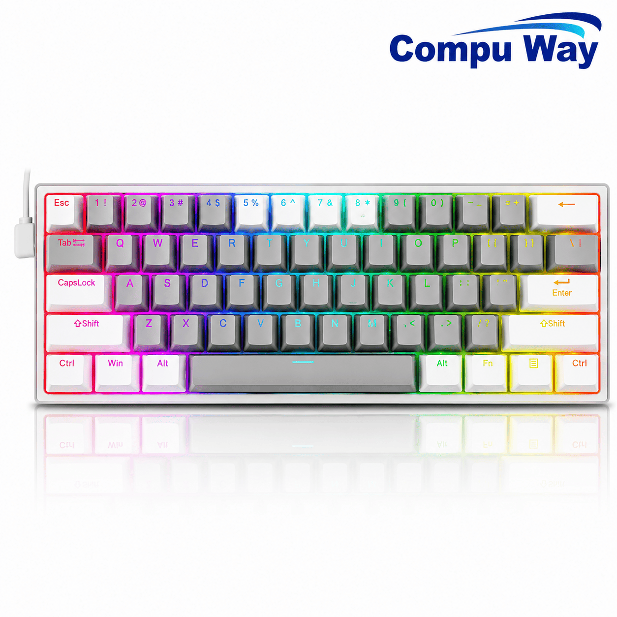 كيبورد ميكانيكي للألعاب Redragon K617 FIZZ بنسبة 60% واتصال سلكي وإضاءة RGB – أبيض